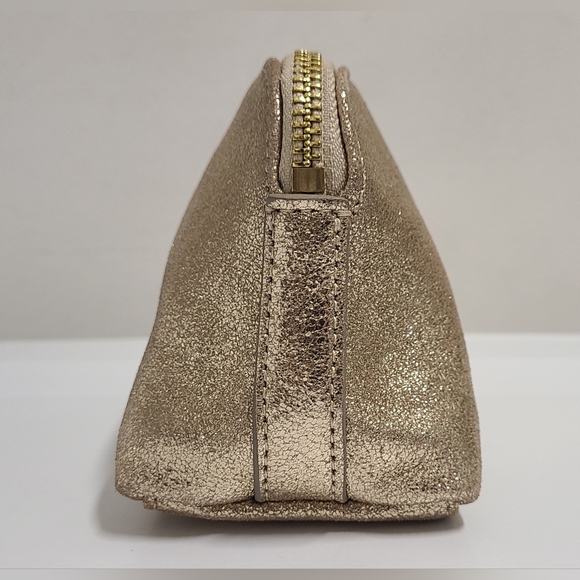 India Hicks Metallic Gold Leather Zip Top Cosmetic Accessory Pouch Clutch - Picture 12 of 16